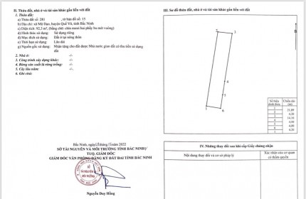 Chính chủ cần bán đất quế võ bắc ninh diện tích 92.3m2 mặt tiền 4.2m giá 1.8 tỷ đã có sổ hồng